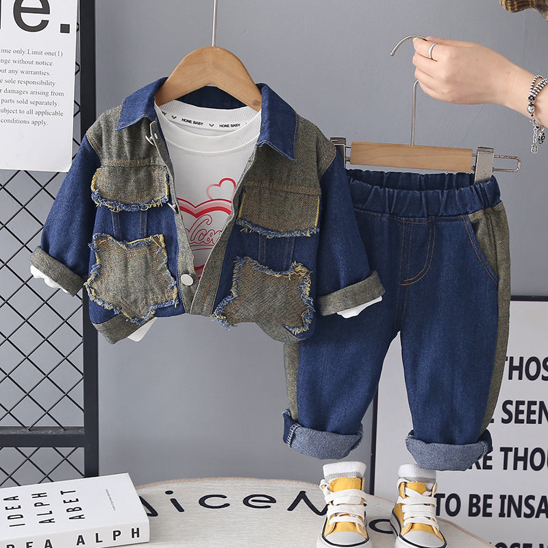 Girls' Outfit 2026 New Fashionable Children's Denim Jacket Three-Piece Set Baby Spring and Autumn Clothes