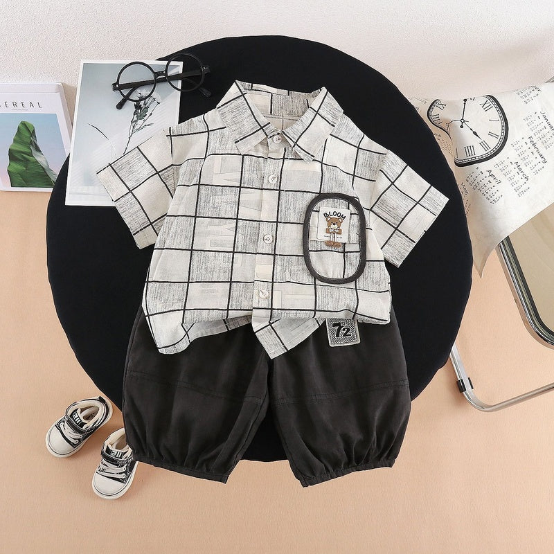 Children's Shorts Set 2026 Summer New Style Shirt Checkered Two-Piece Outfit Boys' Short Sleeve