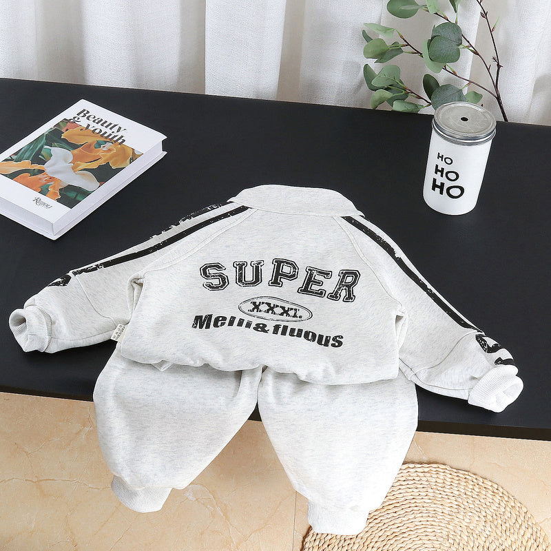 Boys' Outfit, Stylish New 2026 Baby Half-Zip Sweatshirt Two-Piece Set, Cool Long-Sleeve Spring and Autumn Clothing