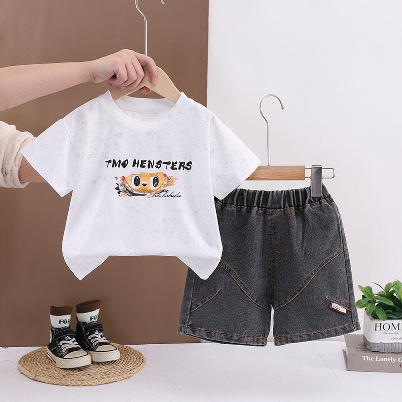 Children's Summer Short-Sleeve Jeans Set 2026 New Model Boys' Thin Casual Stylish Toddler Two-Piece Outfit
