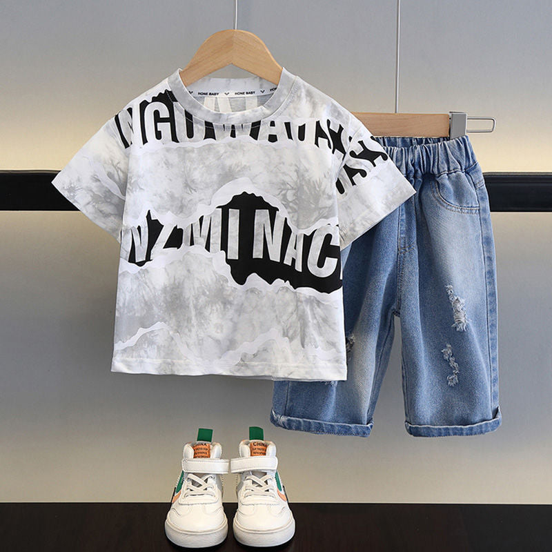 Boys' Short-Sleeve Suit 2026 New Fashionable Summer Outfit Boys, Cool and Stylish Streetwear for Kids, Popular Children's Clothing
