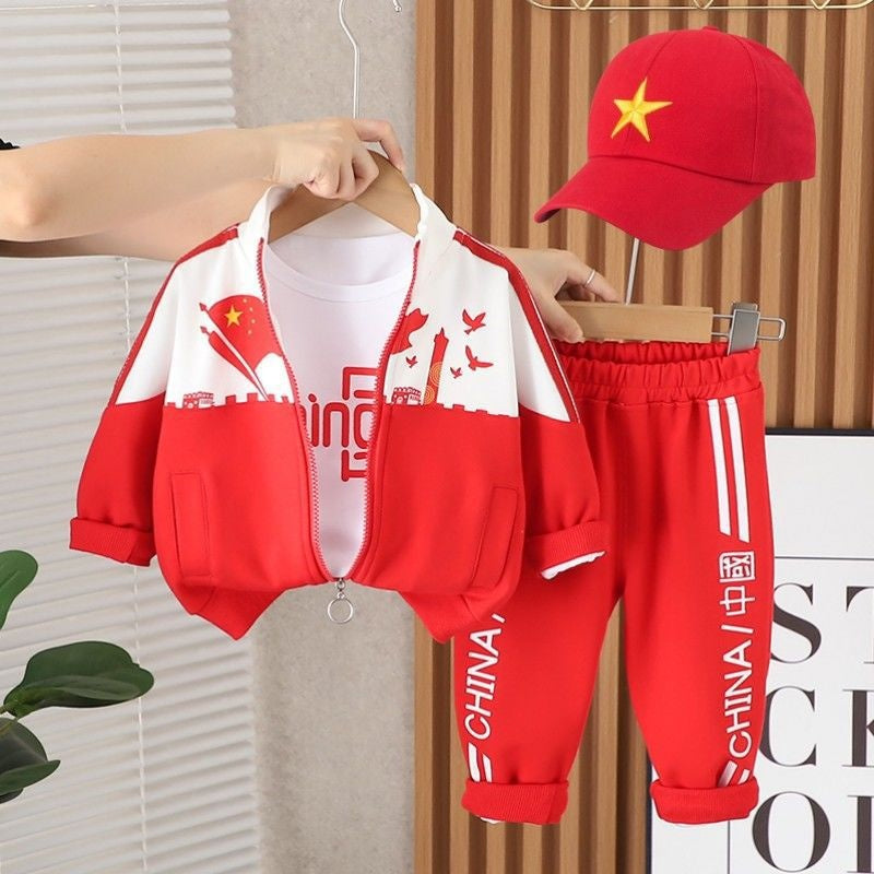 Baby Casual Outfits 2026 New Spring Autumn Fashionable Clothing for Boys and Girls, Children's Color-Block Sports Three-Piece Set Trendy
