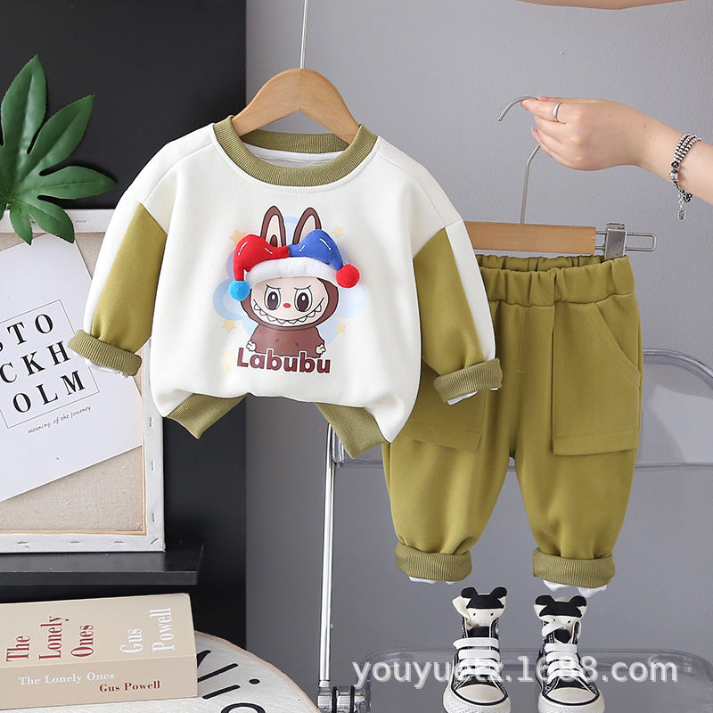 2025 New Boys and Girls Sweatshirt Autumn Stylish Children's Set Sports Long Sleeve Two-Piece Baby Clothes Kids' Clothing