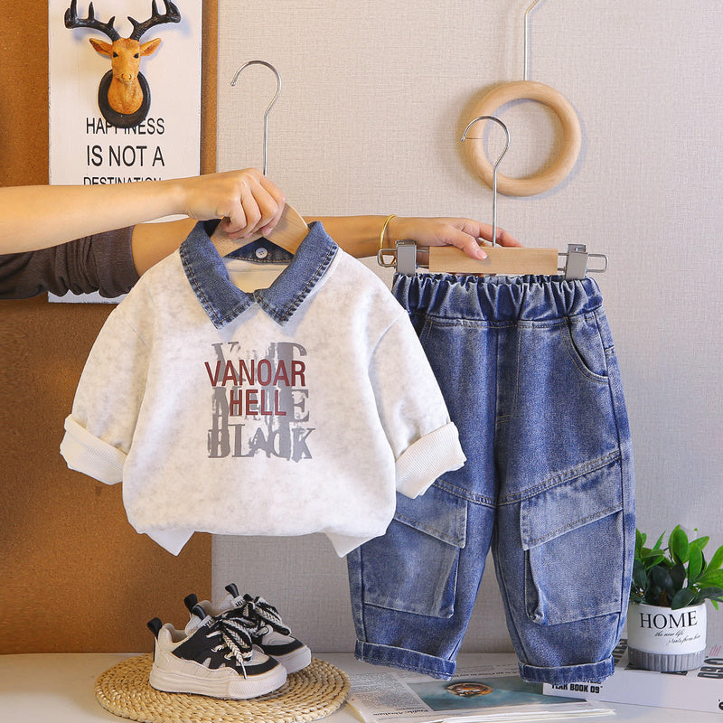 Boys' Outfit 2026 New Model Infant Children's Spring and Autumn Detachable Sweatshirt Two-Piece Set Stylish Clothes for Baby Boys