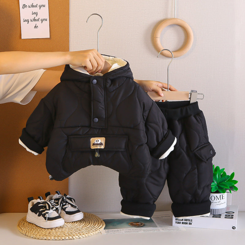 2025 Baby Outfit Fashionable Stylish Fleece-Lined Children's Clothing Boys Winter Thickened Two-Piece Set Trendy One-Piece Dropshipping