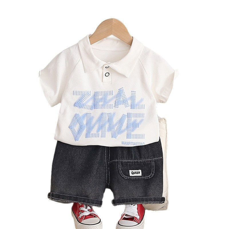 New stylish outfit thin graffiti short-sleeve two-piece set baby boys, trendy summer clothing for children