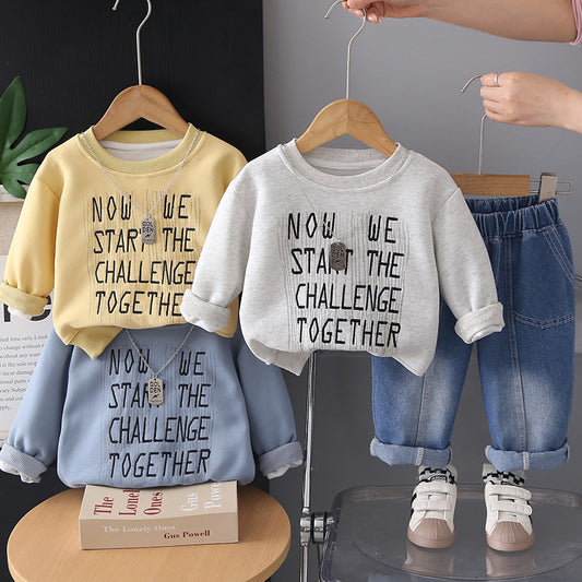 Boys' Outfit Spring and Autumn 2026 New Fashionable Children's Casual Embroidered Letter Sweatshirt Two-Piece Set Trendy