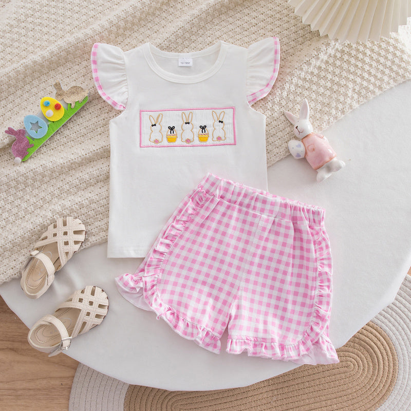 Amazon 2026 Summer Top and Lace Easter Embroidered Rabbit Short-Sleeve Shorts Set