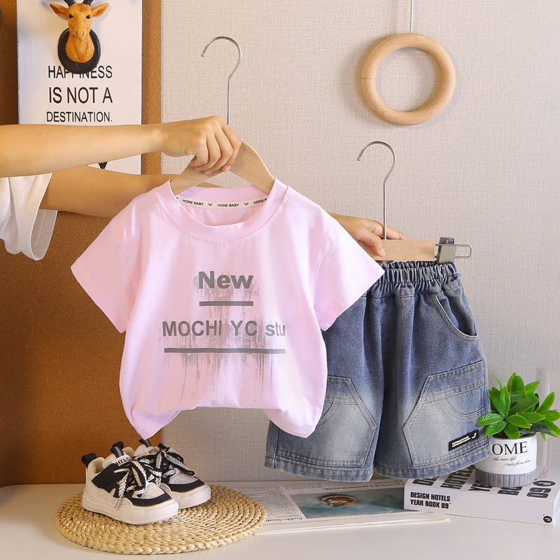 2026 Children's Short Sleeve Set Boys' Summer Loose Casual Two-Piece Outfit Baby Shorts Infant Clothes