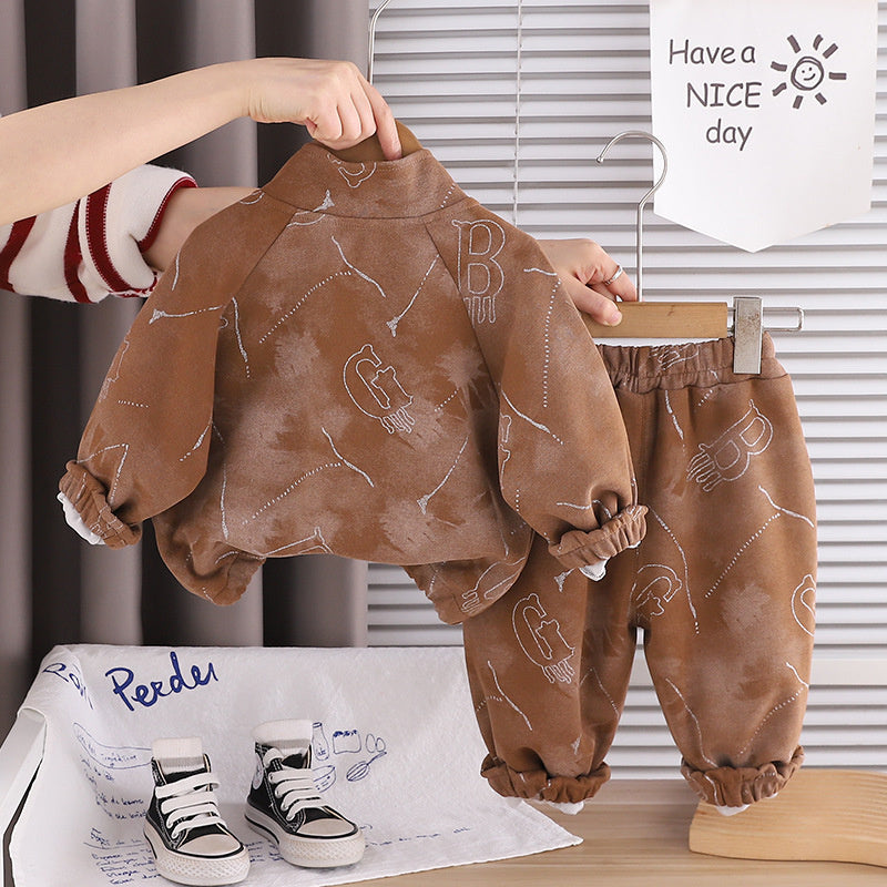 Boys' Suit 2026 New Spring and Autumn Fashionable Baby Stand-up Collar Jacket Toddler Two-piece Long-sleeve Outfit