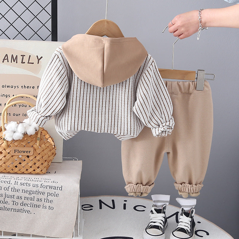 Korean Style Children's Jacket New Boys' Vertical Striped Hoodie 2025 Spring and Autumn Fashionable Long Sleeve Boys Wholesale
