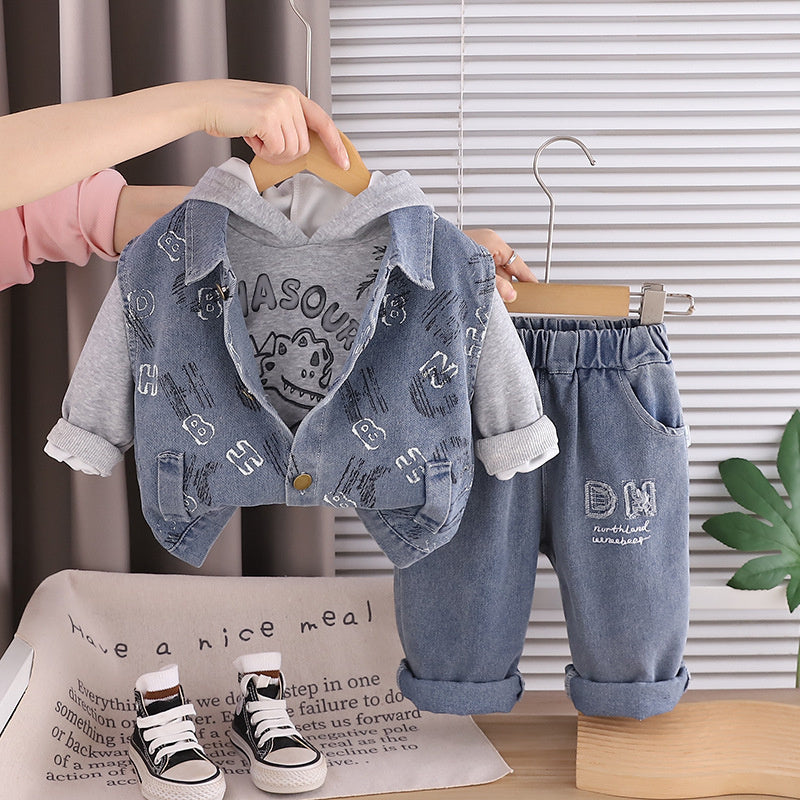 Boys' Suit 2026 New Version English Denim Vest Three-Piece Set Korean Spring and Autumn Style Baby