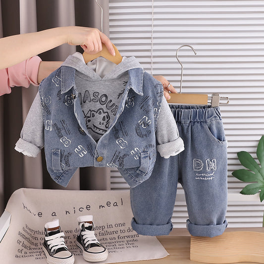 Boys' Suit 2026 New Version English Denim Vest Three-Piece Set Korean Spring and Autumn Style Baby
