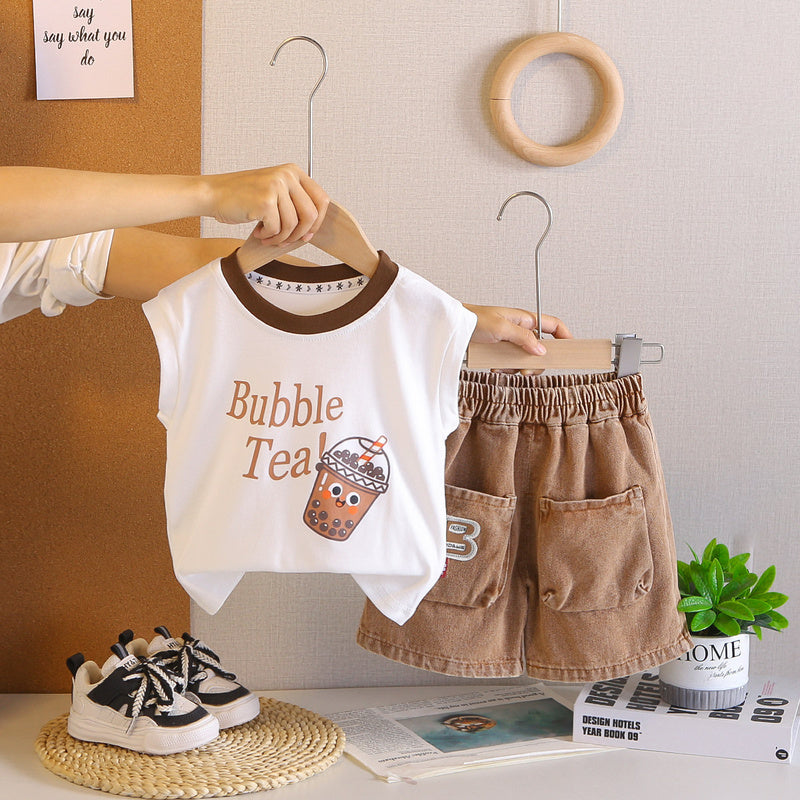 Children's outfit new stylish boys' cartoon short-sleeve t-shirt and shorts baby clothing summer infant clothes