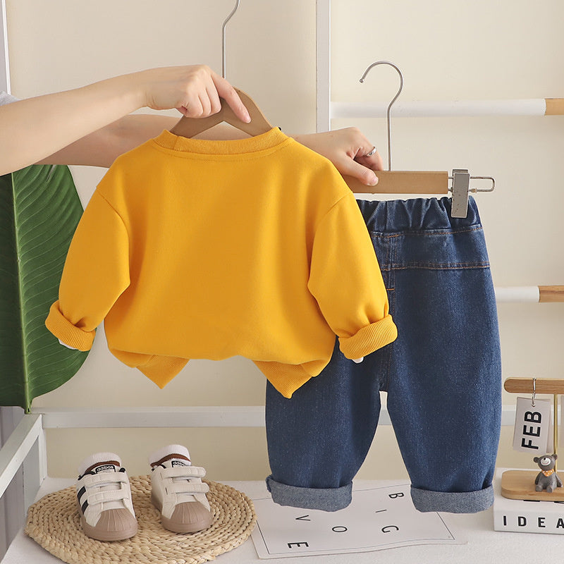 Boys' Suit 2026 New Spring and Style Children's Fashionable Clothes Baby Autumn Round Neck Large Letter Two-Piece Set Trendy
