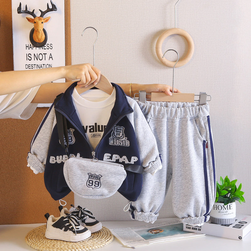 Boys' Autumn Sports Backpack 2026 Spring/Autumn New Casual Stylish Three-Piece Set Children's Baby Clothes