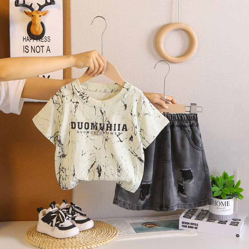 Boys' Short-Sleeve Suit Summer 2026 New Style Children's Casual Stylish Camouflage English Clothes Baby Two-Piece Set Trendy