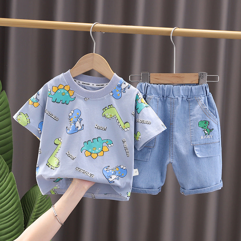 Stylish children's clothing boys 1-5, short-sleeved two-piece set, Korean style summer clothes for kids aged 3-4, trendy