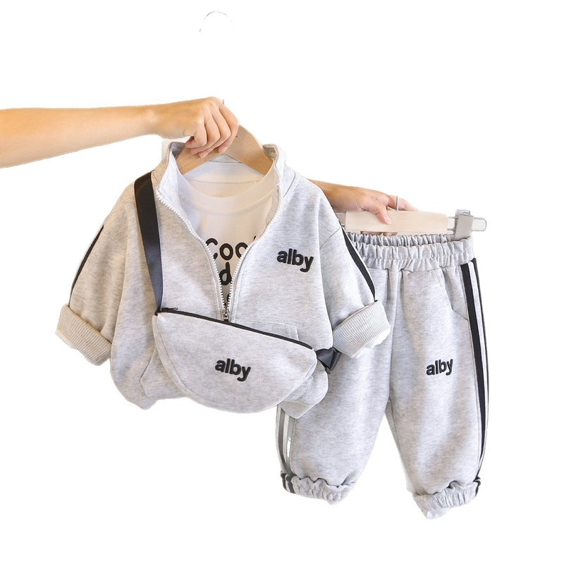 Children's and Autumn 2026 New Model Boys' Clothes Infant Casual Baby Spring Outfit Backpack Four-Piece Set