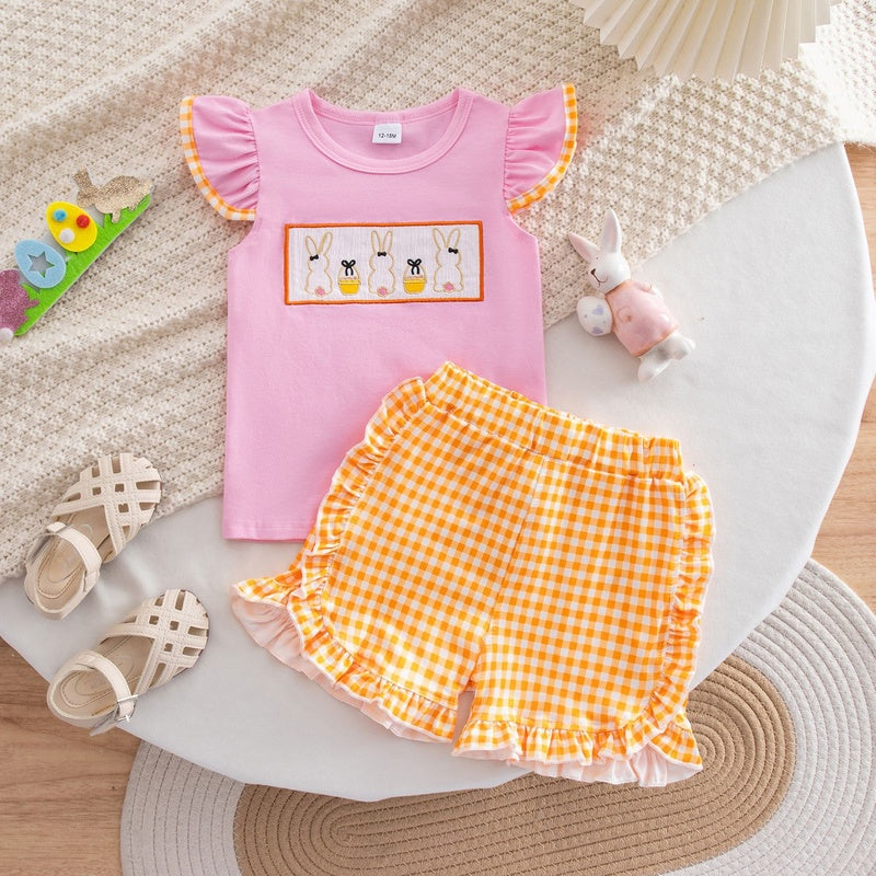 Amazon 2026 Summer Top and Lace Easter Embroidered Rabbit Short-Sleeve Shorts Set