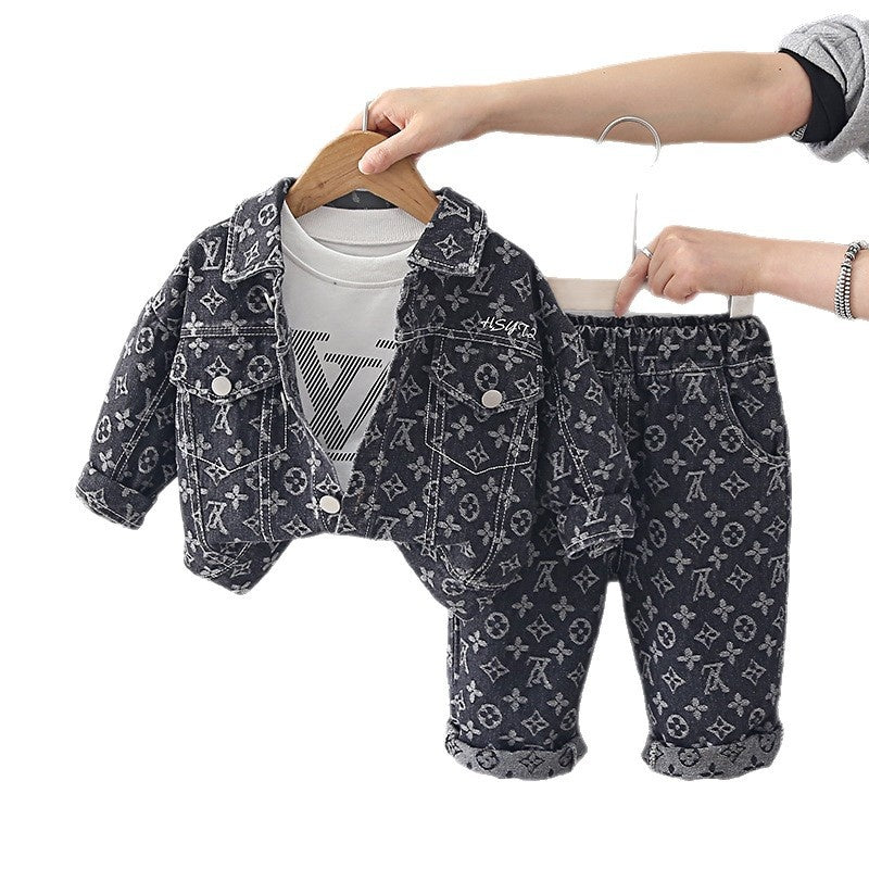 Boys' Outfit 2026 New Fashionable Spring Autumn Clothes for Babies Cool and Stylish Denim Jacket Three-Piece Set Wholesale