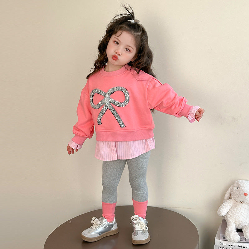 2026 New Pullover Round Neck Autumn Stylish Children's Sweatshirt Two-Piece Set for Toddlers and Young Girls Fashion