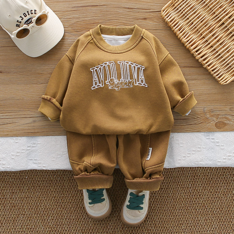 Outfit 2026 New Fashionable Children's Embroidered Letter Sweatshirt Spring and Autumn Boys' Clothes Baby Two-Piece Set