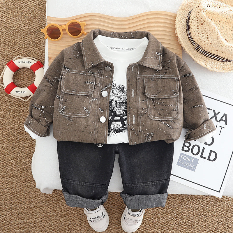 Boys' Outfit 2025 New Fashionable Baby Spring and Autumn Infant Children's Casual Three-Piece Set Trendy