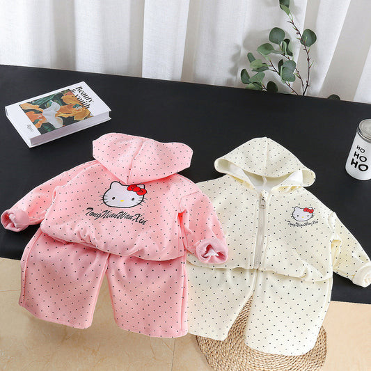 Girls' Two-Piece Outfit 2026 New Fashionable Children's Clothing Autumn Baby Polka Dot Cartoon Set Wholesale