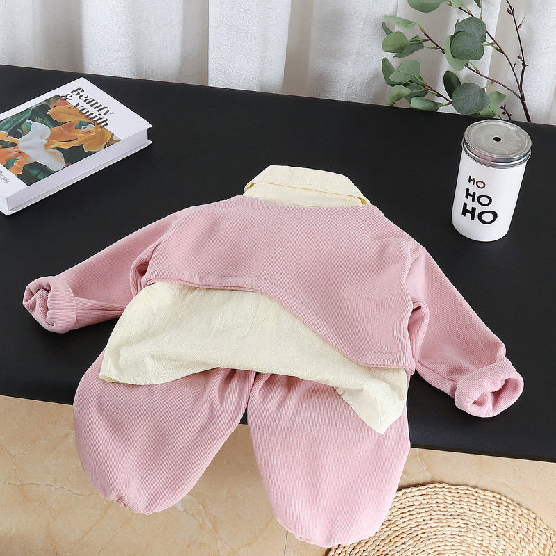 Girls' Irregular Coat Set Autumn 2026 New Fashionable Three-Piece Outfit for Baby Girls