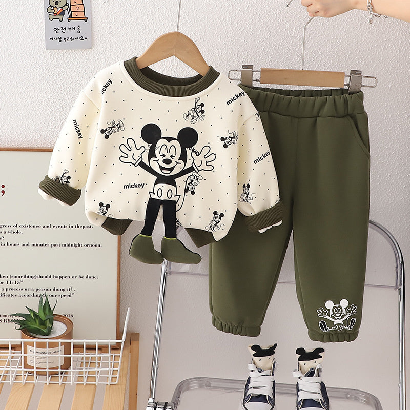 2024 Cartoon Thickened Two-Piece Infants Toddlers, New Autumn Winter Set for Boys, Cool and Trendy, Wholesale from Manufacturer