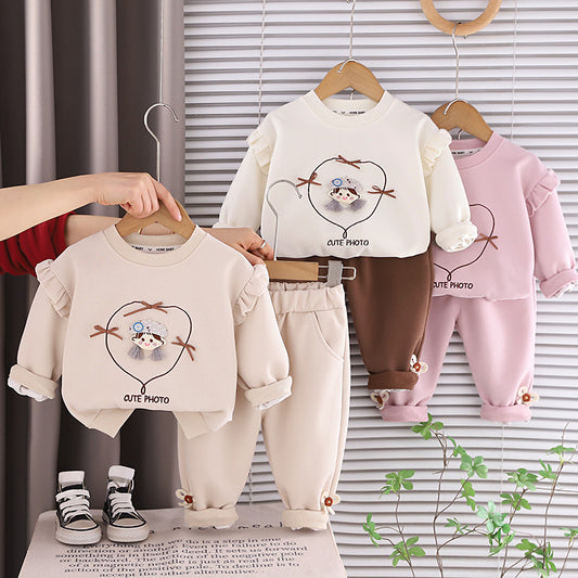 Girls' Outfit 2026 New Fashionable Children's Stylish Baby Girl Spring and Autumn Cute Sweatshirt Two-Piece Set Wholesale