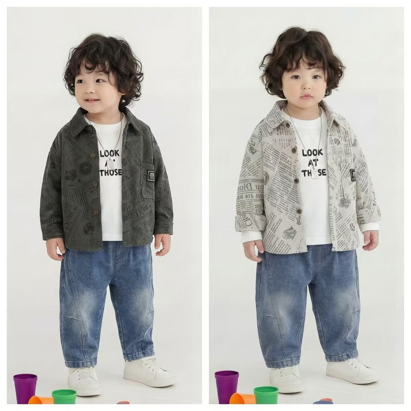 Outfit 2026 New Children's Jacket Boys' Spring and Autumn Stylish Baby Lapel Letter Three-Piece Set