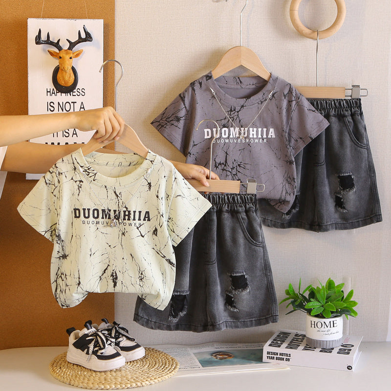 Boys' Short-Sleeve Suit Summer 2026 New Style Children's Casual Stylish Camouflage English Clothes Baby Two-Piece Set Trendy