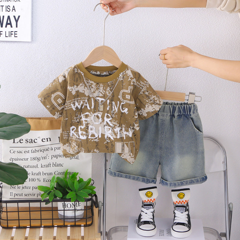 Boys' Outfit 2026 New Clothes Short Sleeve Children's Clothing Summer Baby Boy Shorts Two-Piece Set