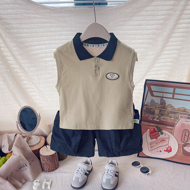 2026 New Stylish Baby Letter Print Sleeveless Two-Piece Set Children's Summer Boys' Outfit 1-2-3-4