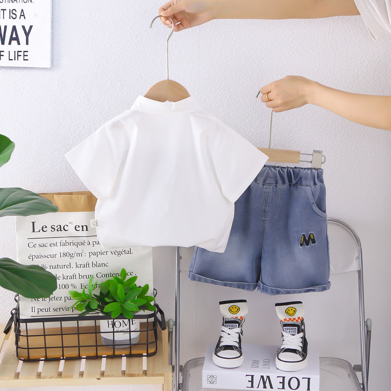 Boys' Outfit Set with Tie and Short-Sleeve Shirt 2026 New Stylish Children's Clothing for 3-Year-Old Boys in Summer