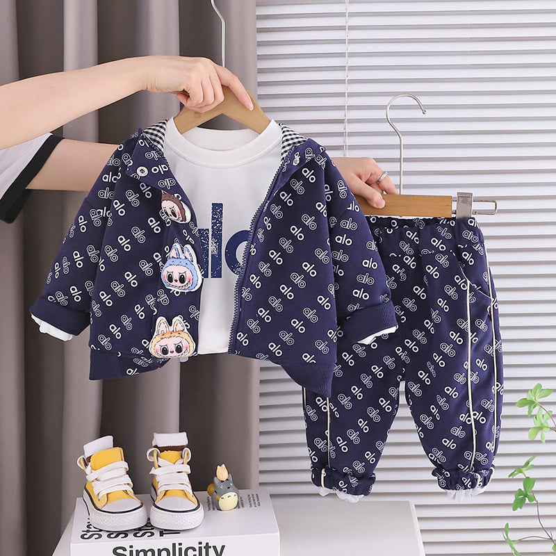 Boys' Outfit 2025 New Style 4: Stylish Children's Doll Three-Piece Set Spring and Autumn, Fashionable Clothing for 1-Year-Old Babies