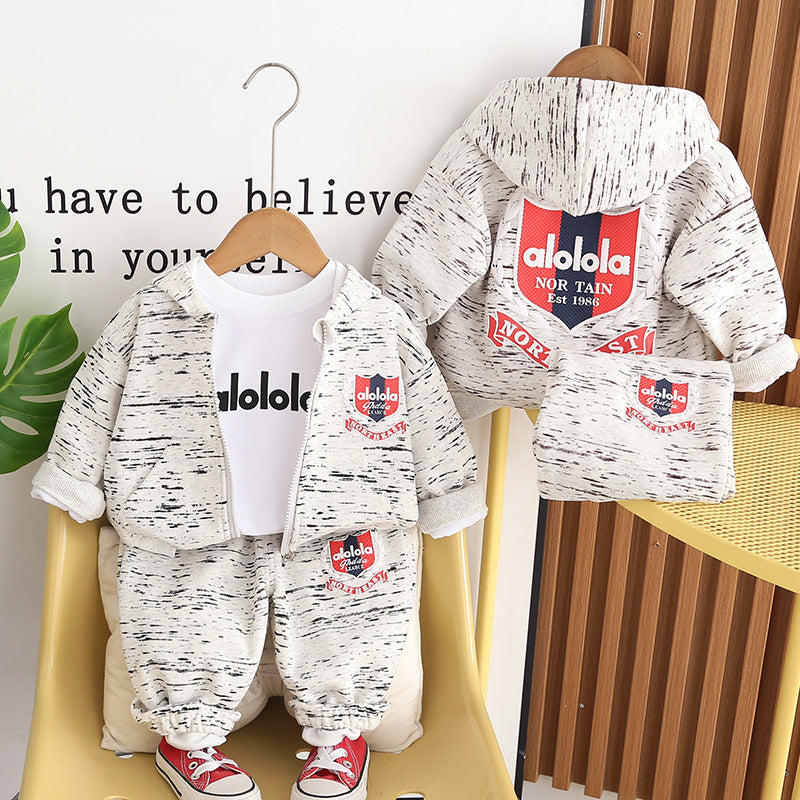 Boys' Outfit 2026 New Cool Stylish Baby Boy Hooded Three-Piece Set Spring and Autumn Children's Sportswear Trendy