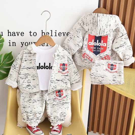 Boys' Outfit 2026 New Cool Stylish Baby Boy Hooded Three-Piece Set Spring and Autumn Children's Sportswear Trendy