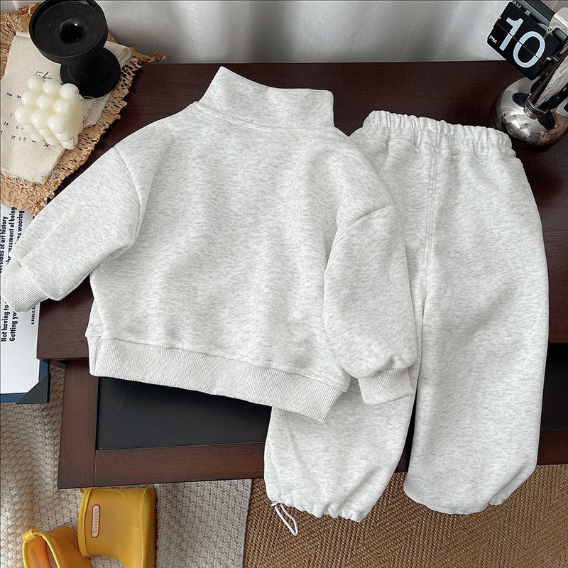 Boys' Outfit 2025 New Stylish Long Sleeve Stand Collar Half-Zip Set Baby Spring Sweatshirt Infant Children's Sportswear