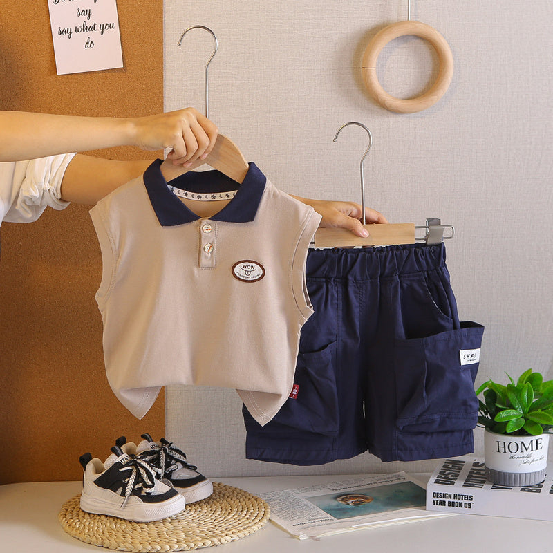 2026 New Stylish Baby Letter Print Sleeveless Two-Piece Set Children's Summer Boys' Outfit 1-2-3-4