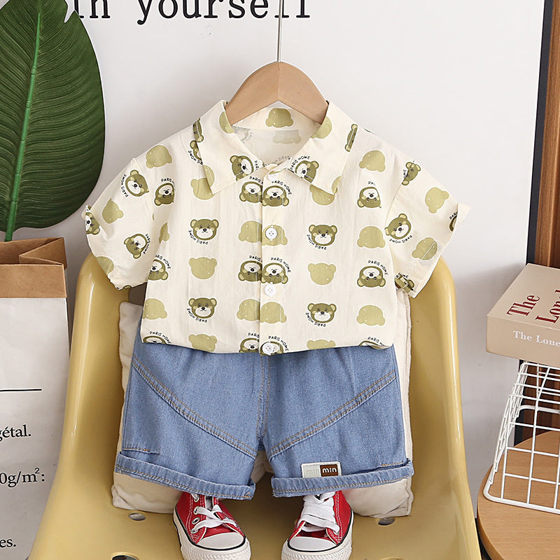 Boys' Short-Sleeve 2026 New Summer Outfit Baby Stylish Korean Version Bear Head Shirt Thin Two-Piece Set