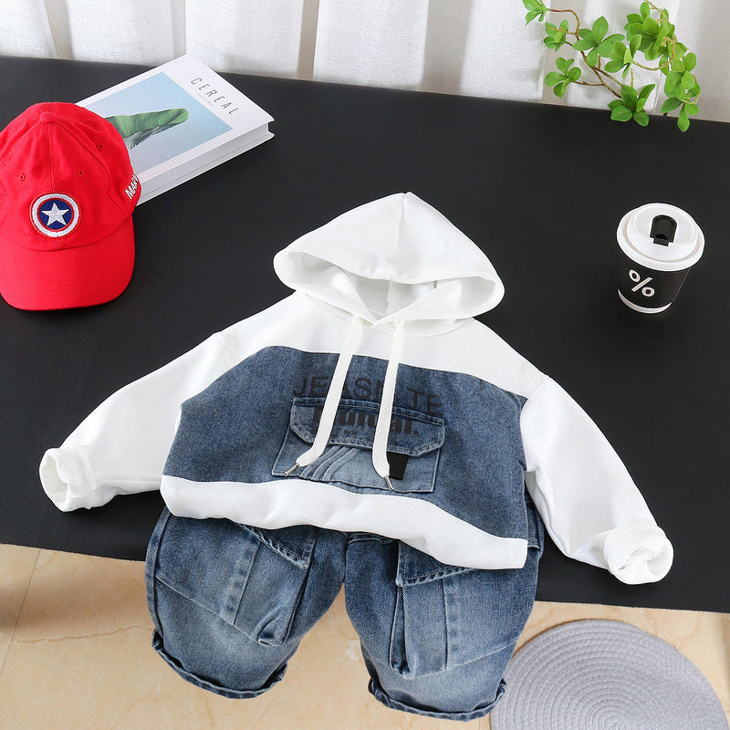 Boys' Spring and Outfit 2026 New Fashionable Children's Hooded Sweatshirt with Large Pockets Two-Piece Set Baby Autumn Casual Wear