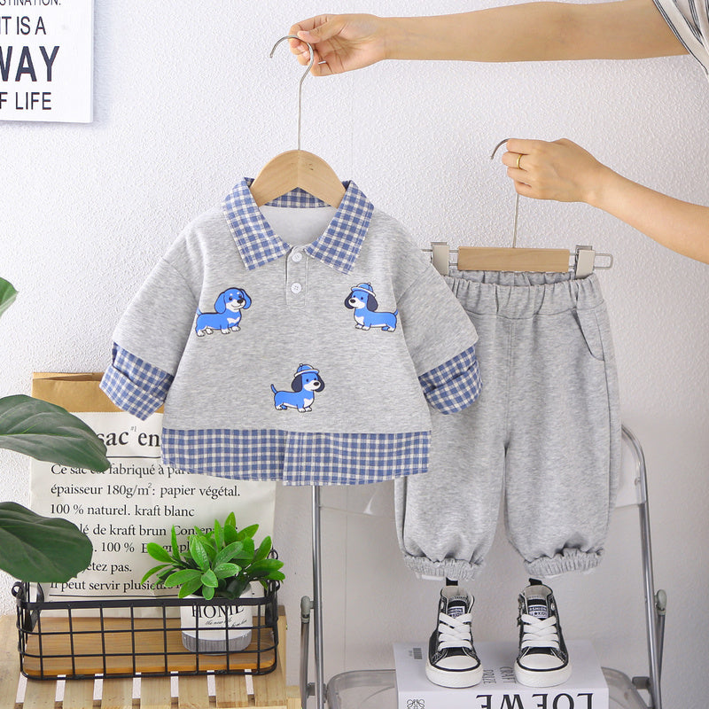 Spring and Autumn Outfit 2026 New Fall Clothing Boys' Cartoon Three-Puppy Two-Piece Set Trendy Fashionable Children's Wear