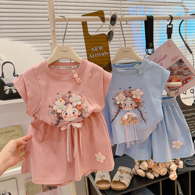 Southeast Asian girls' short-sleeve summer outfit, new stylish loose casual shorts for children, baby cross-border foreign trade