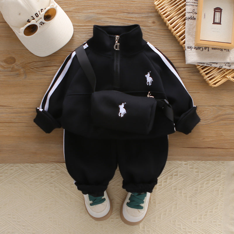 Outfit 2025 New Model for Young Middle-aged Children Spring and Autumn Embroidered Bag Two-piece Set Boys' Sportswear Trendy