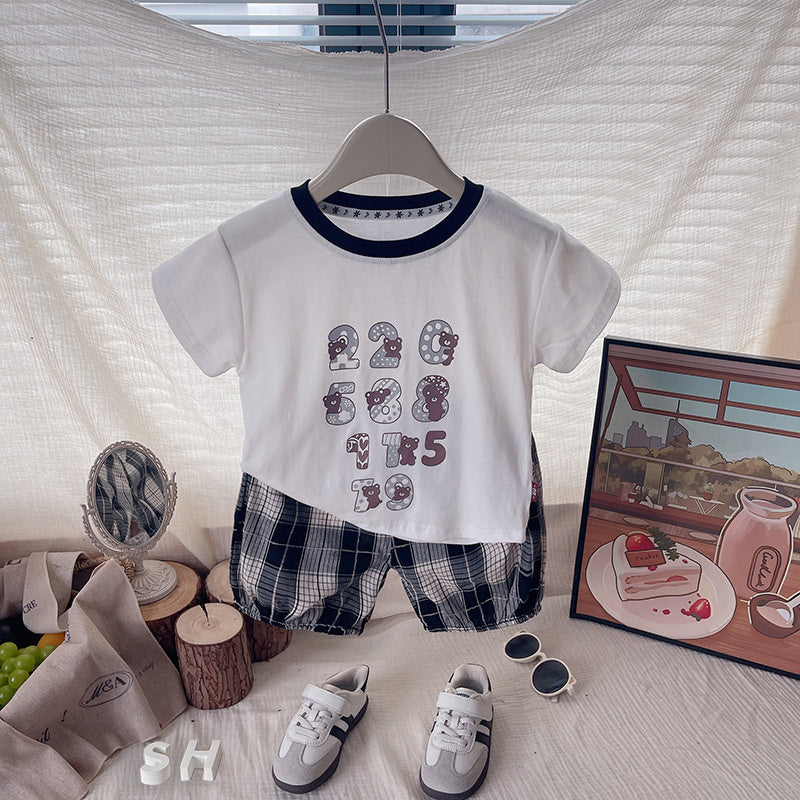 Baby Boy Summer Digital Bear Short Sleeve Set 2026 New Cartoon Shorts Infant Two-Piece Trendy Children's Clothing