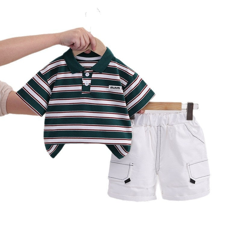 Boys' Outfit Set, Children's Summer Striped Clothes, Casual Thin Short-Sleeve Two-Piece Set for 1-3 Year Olds