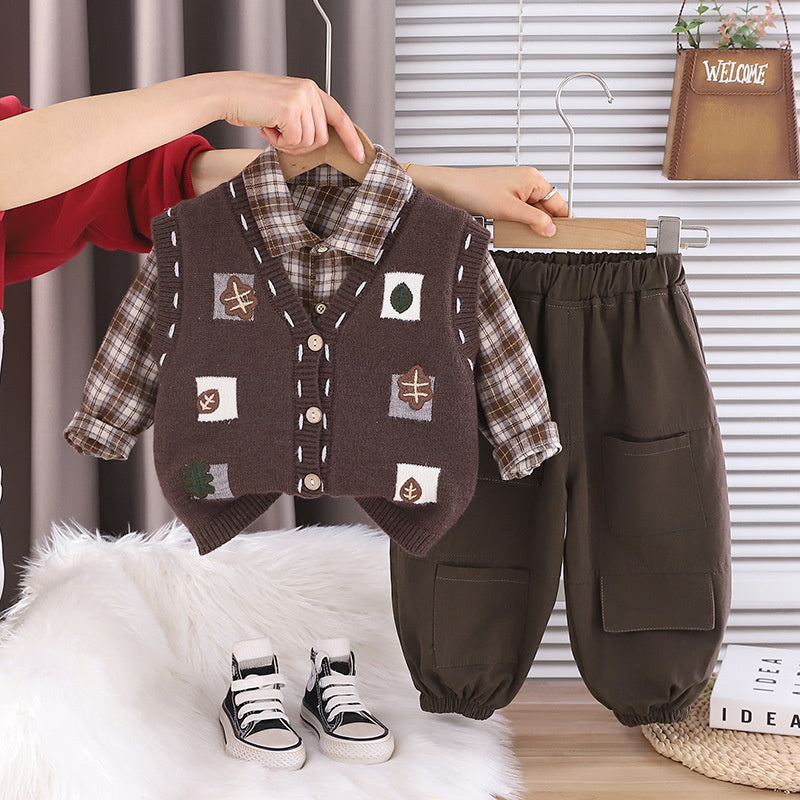 Outfit 2026 New Style Baby Boys' Spring and Autumn Fashionable Korean Version Square Vest Three-Piece Set